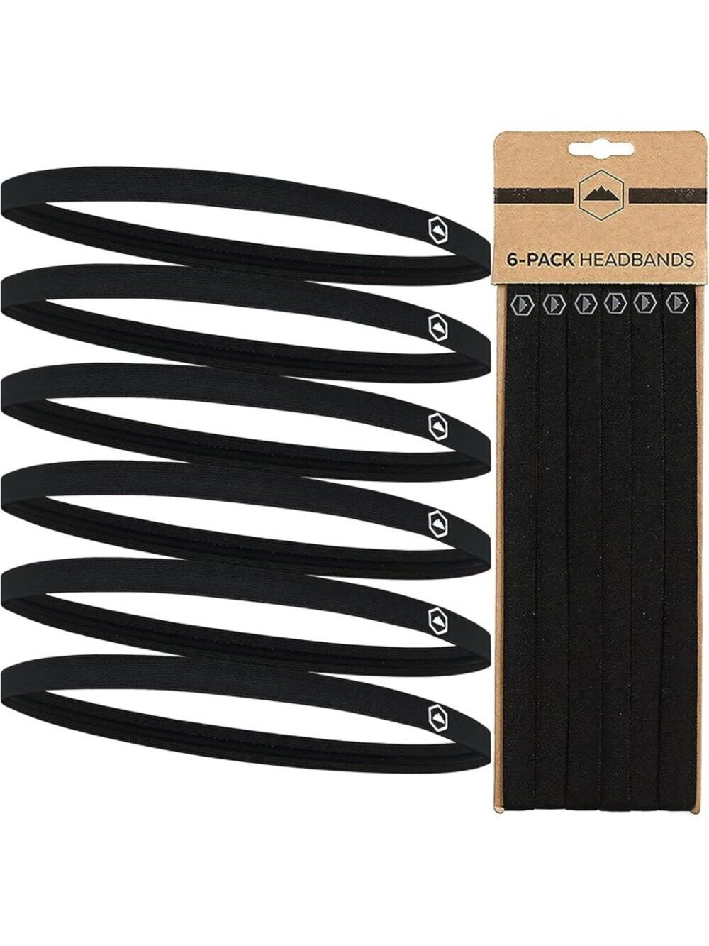 Women's Black - 6 Thin Elastic Headbands Sports Workout Running Sweatbands